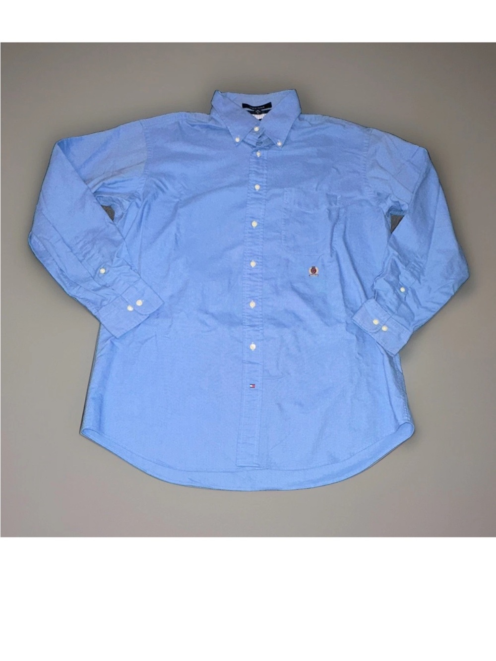 VTG 90s Tommy Hilfiger Crest Shirt Mens Large L 16 32/33 Blue Oxford Button Down
